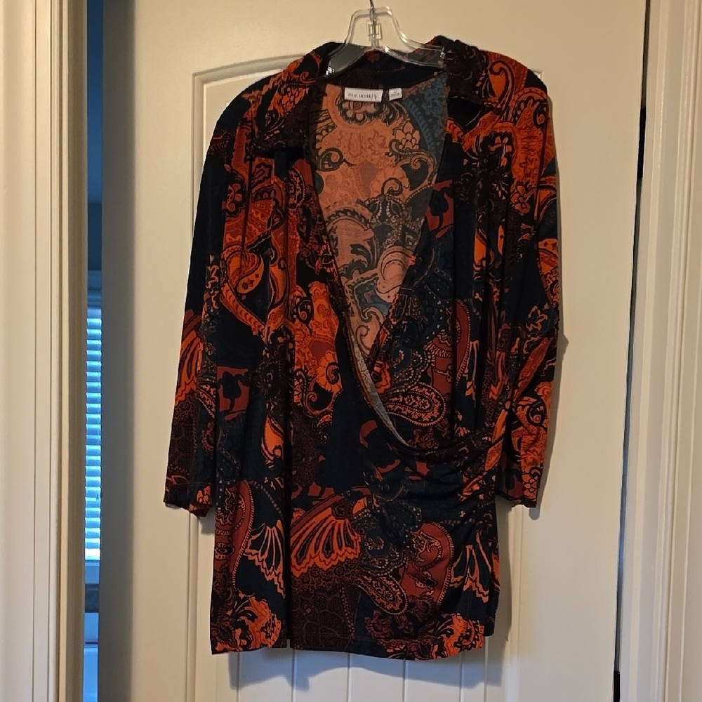 Orange And Black Patterned Blouse - image 1